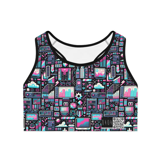Digital Rebellion Youthful Streetwear with a Rebellious Digital Twist Sports Bra - 8404 Design-71
