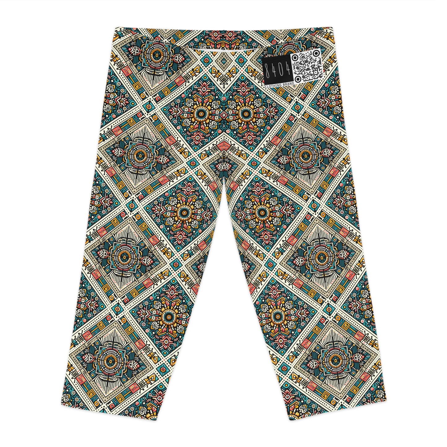 Cultural Fusion Tech Blend of Cultural Heritage With Tech-Inspired Elements Women's Capri Leggings - 8404 Design-64