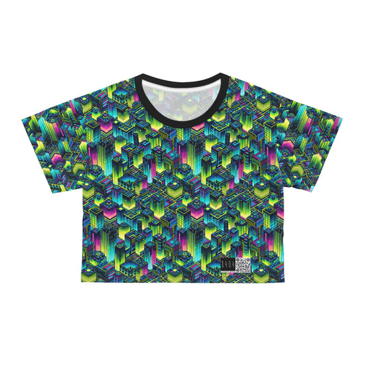 Tech-Infused Neon Tech-Forward Streetwear Crop Tee - 8404 Design-65