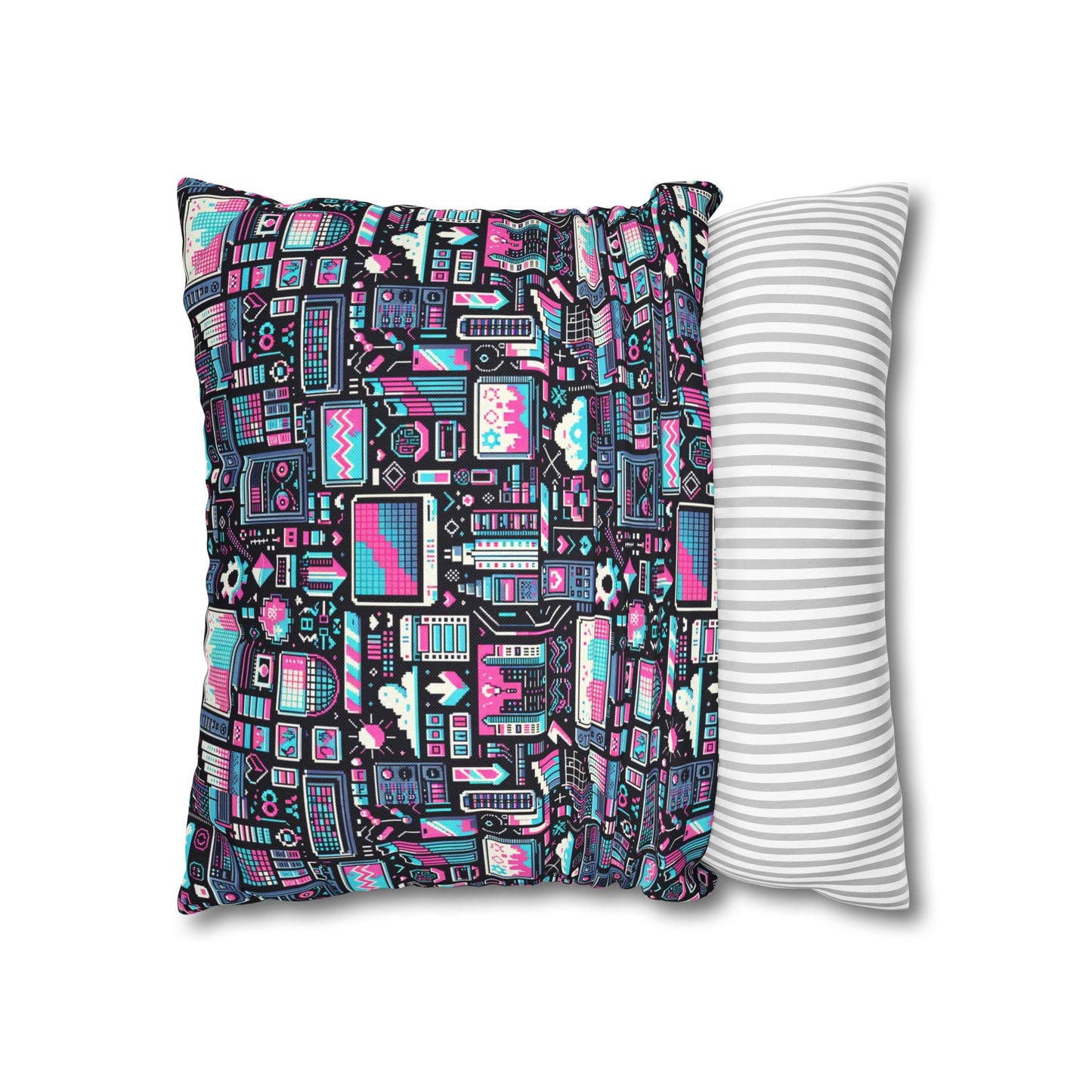 Digital Rebellion Youthful Streetwear with a Rebellious Digital Twist Spun Polyester Square Pillowcase - 8404 Design-71