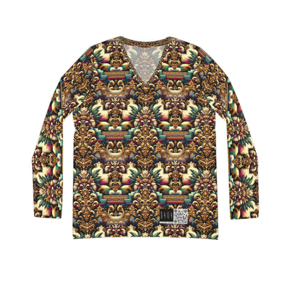 Digital Renaissance Modern Baroque Fusion Women's Long Sleeve V-Neck Shirt - 8404 Design-60