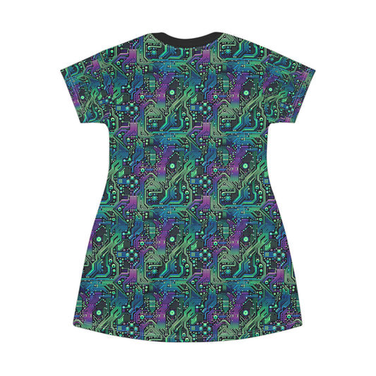 Tech-Infused Neon Tech-Forward Streetwear T-Shirt Dress - 8404 Design-66