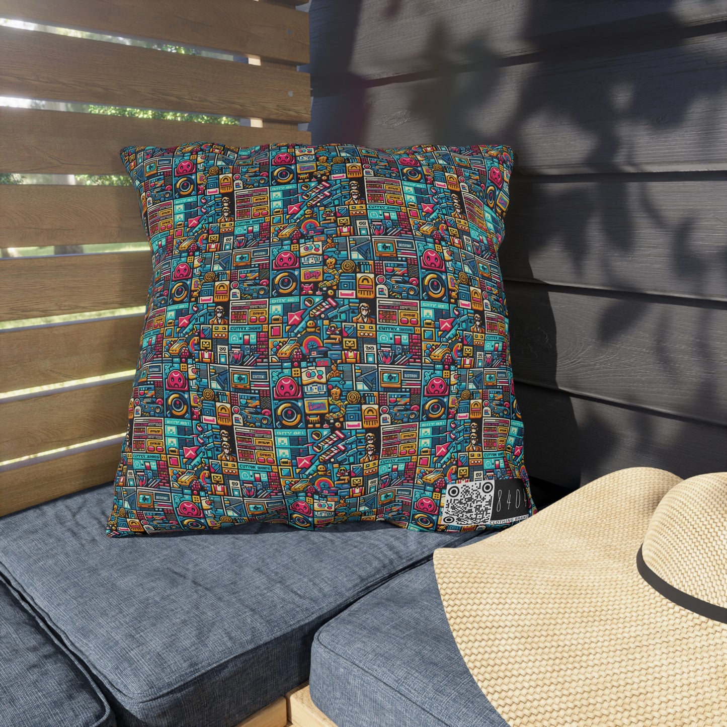 Digital Pop Culture Mashup Maximalist Pop Outdoor Pillow - 8404 Design-47