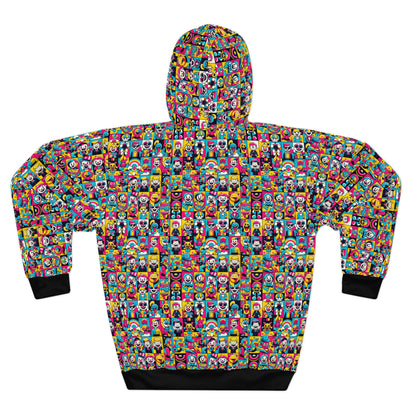 Neon Pop Playful Pop Culture Mashup Pullover Hoodie - 8404 Design-60