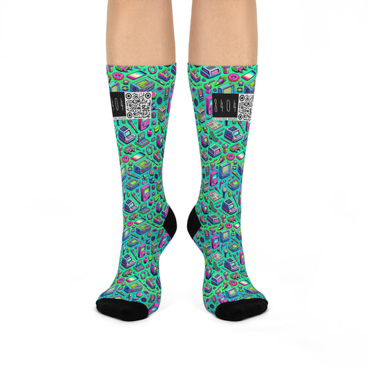 Y2k Revival Nostalgic Futurism Cushioned Crew Socks - 8404 Design-48