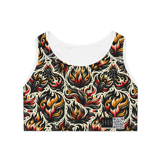 Fire & Flames Bold Streetwear Statement Sports Bra - 8404 Design-57