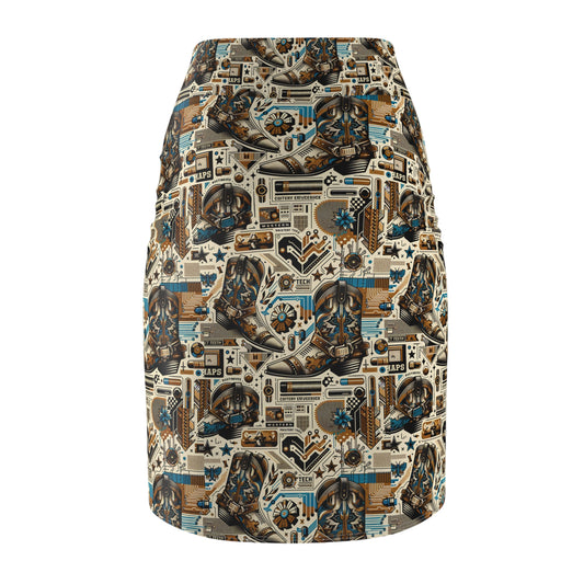 Digital Cowboy Chic Tech-Infused Western Fusion Women's Pencil Skirt - 8404 Design-45