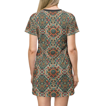 Cultural Fusion Tech Blend of Cultural Heritage With Tech-Inspired Elements T-Shirt Dress - 8404 Design-74