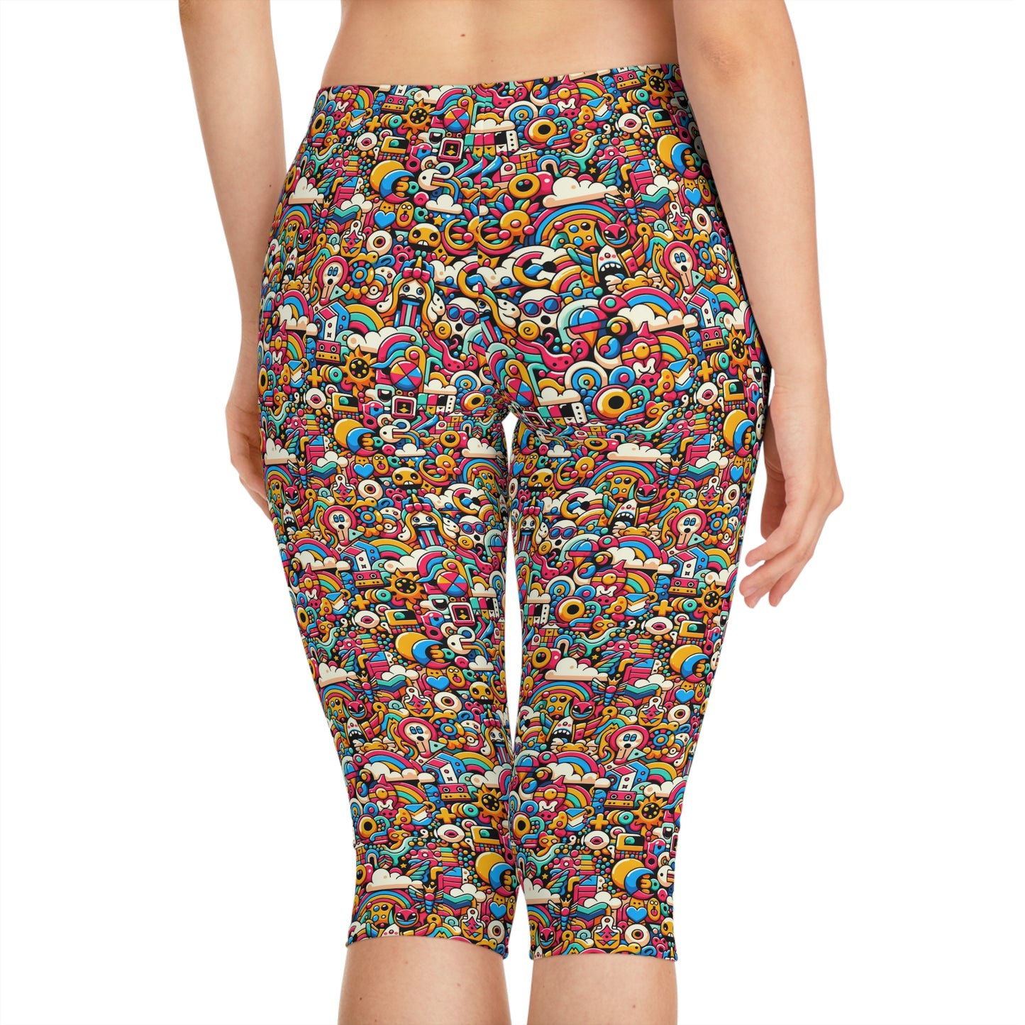 Neon Pop Playful Pop Culture Mashup Women's Capri Leggings - 8404 Design-62