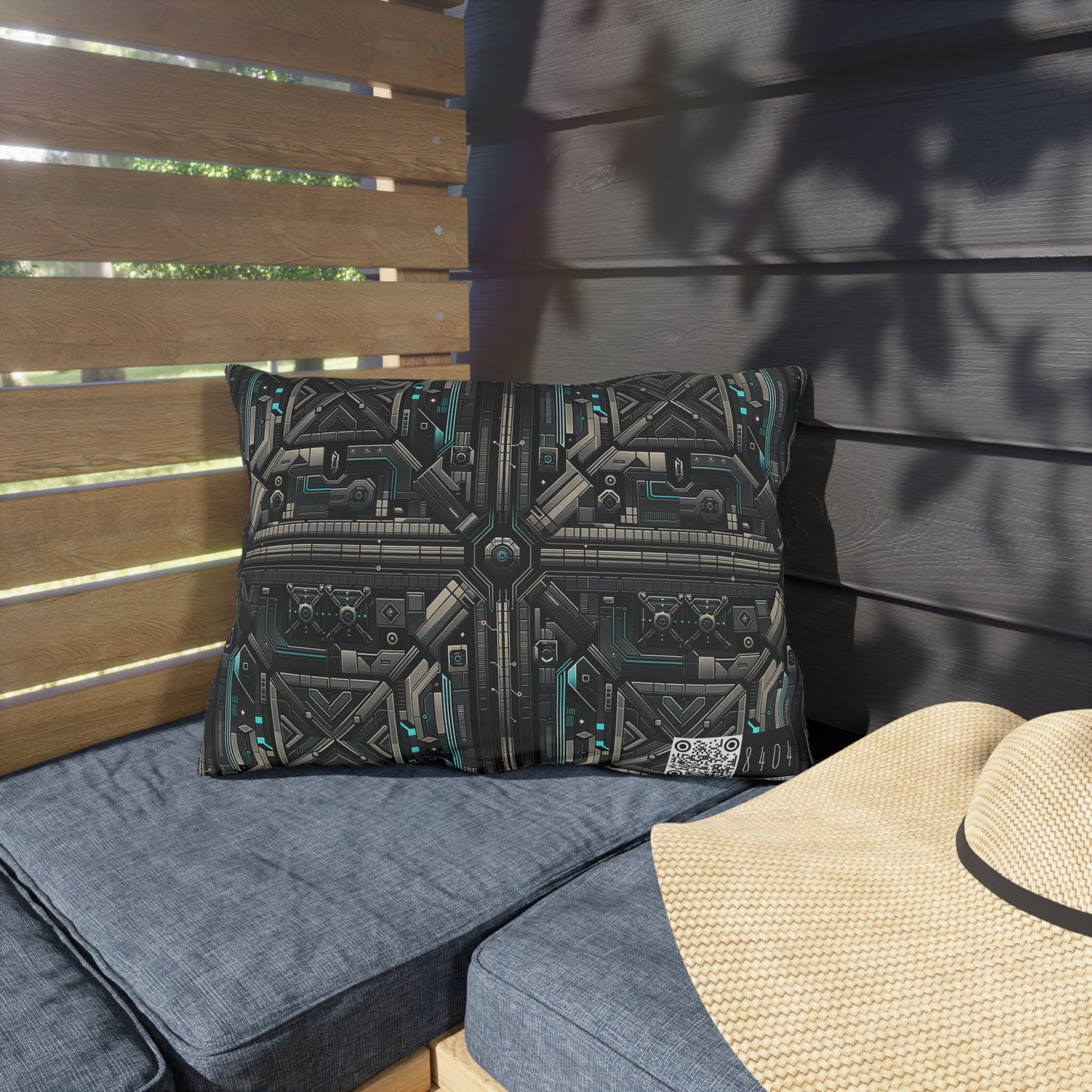 Tech Noir Futuristic Tech Aesthetic with a Dark Twist Outdoor Pillow - 8404 Design-59