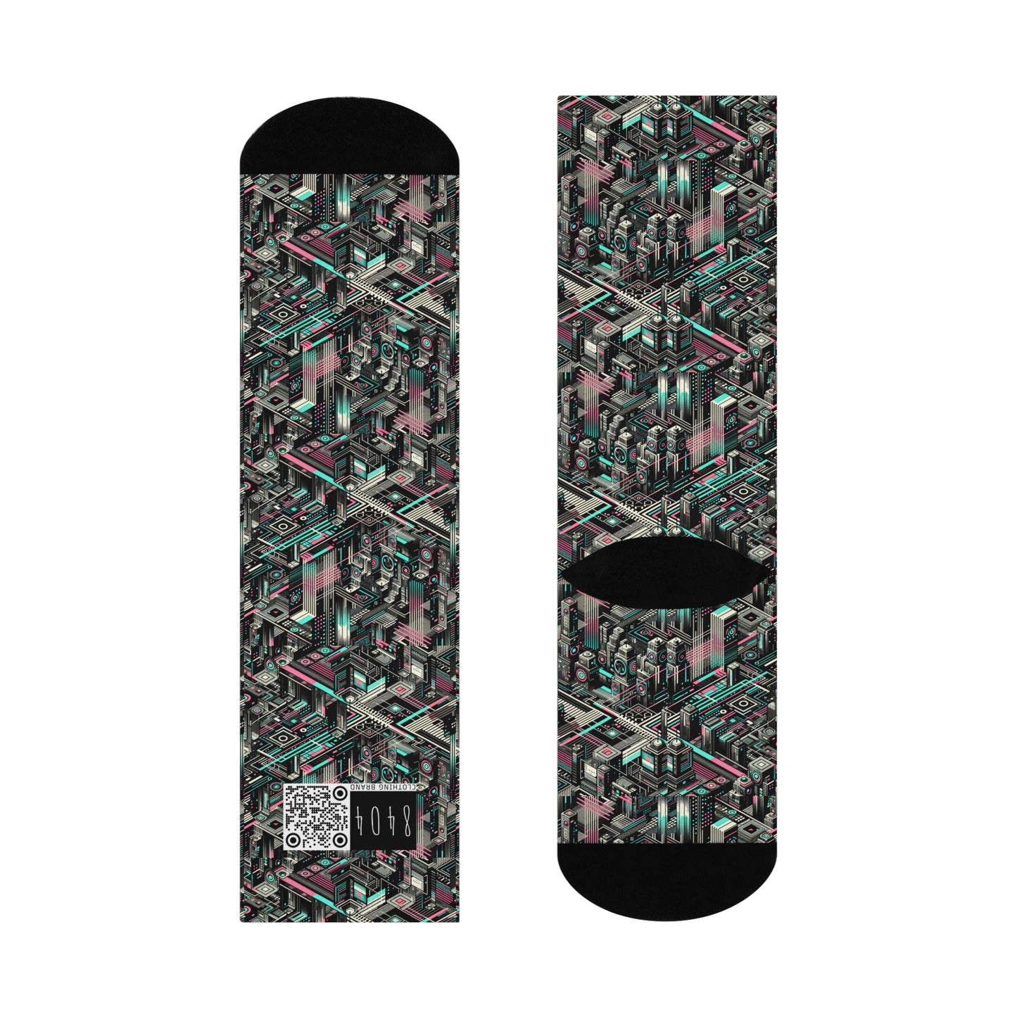 Digital Dreamland Tech-Inspired Streetwear Cushioned Crew Socks - 8404 Design-51