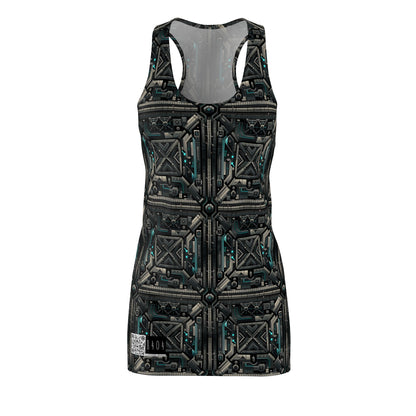 Tech Noir Futuristic Tech Aesthetic with a Dark Twist Women's Cut & Sew Racerback Dress - 8404 Design-59