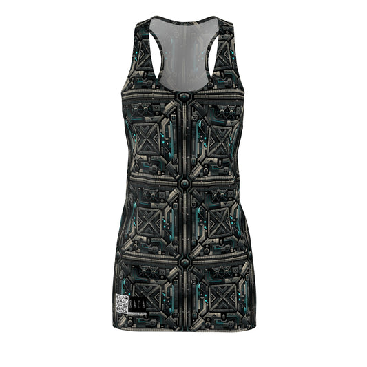 Tech Noir Futuristic Tech Aesthetic with a Dark Twist Women's Cut & Sew Racerback Dress - 8404 Design-59