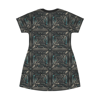 Tech Noir Futuristic Tech Aesthetic with a Dark Twist T-shirt Dress - 8404 Design-59