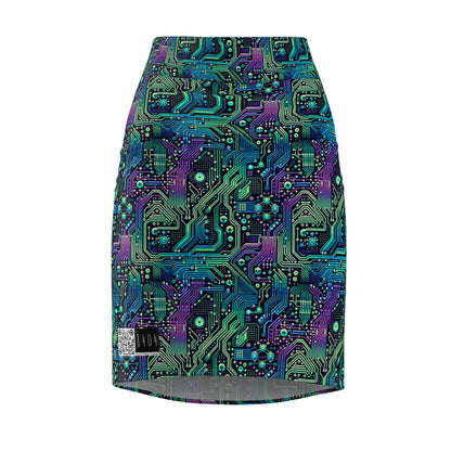 Tech-Infused Neon Tech-Forward Streetwear Women's Pencil Skirt - 8404 Design-66