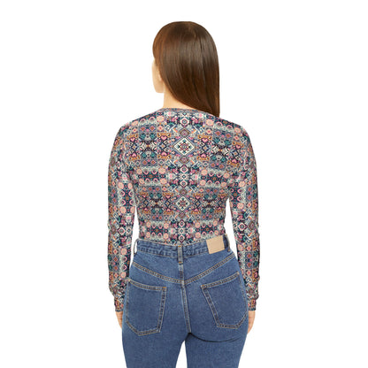 Digital Artisanal Fusion Digital Artisanal Women's Long Sleeve V-Neck Shirt - 8404 Design-65