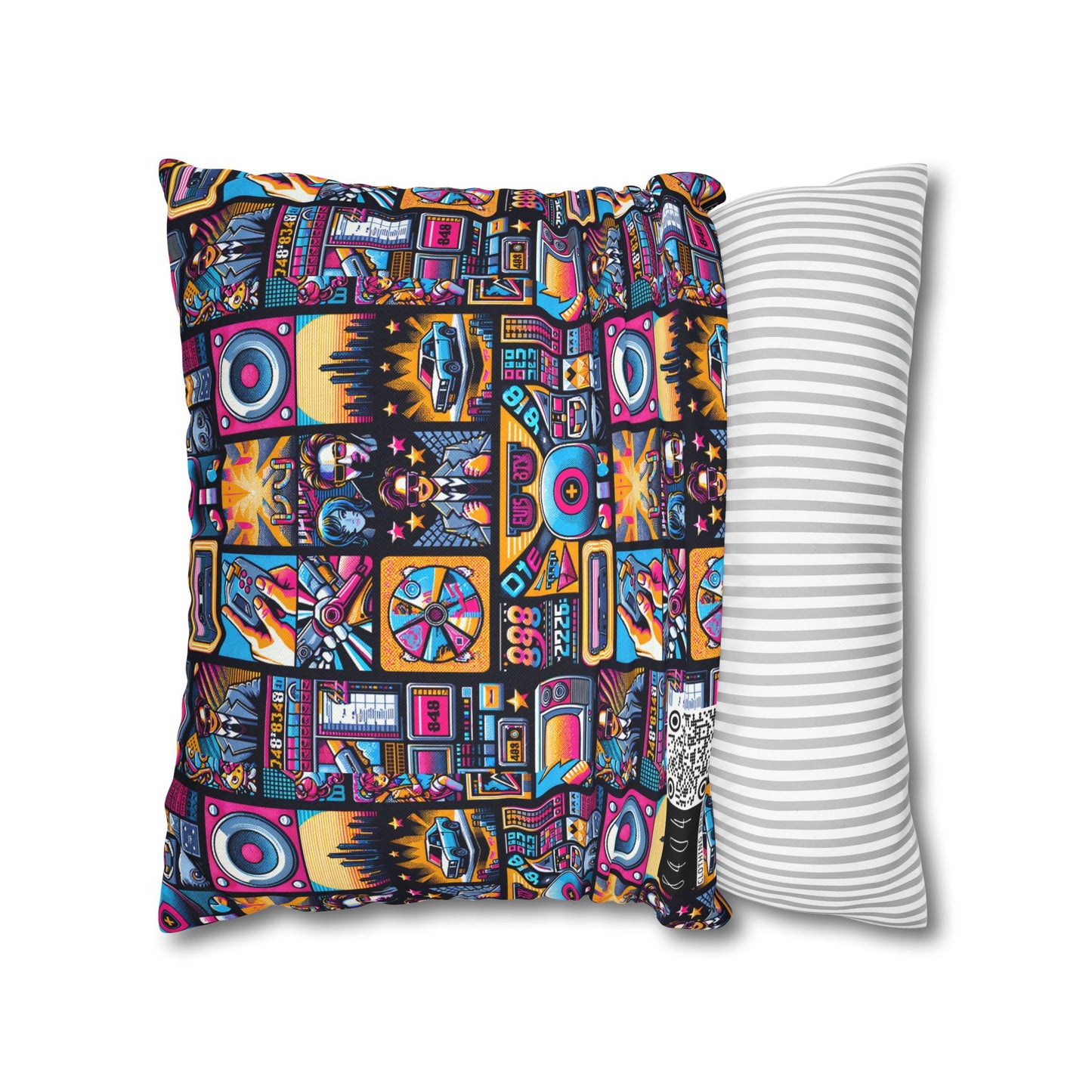 Digital Pop Culture Mashup Maximalist Pop Spun Polyester Square Pillowcase - 8404 Design-52