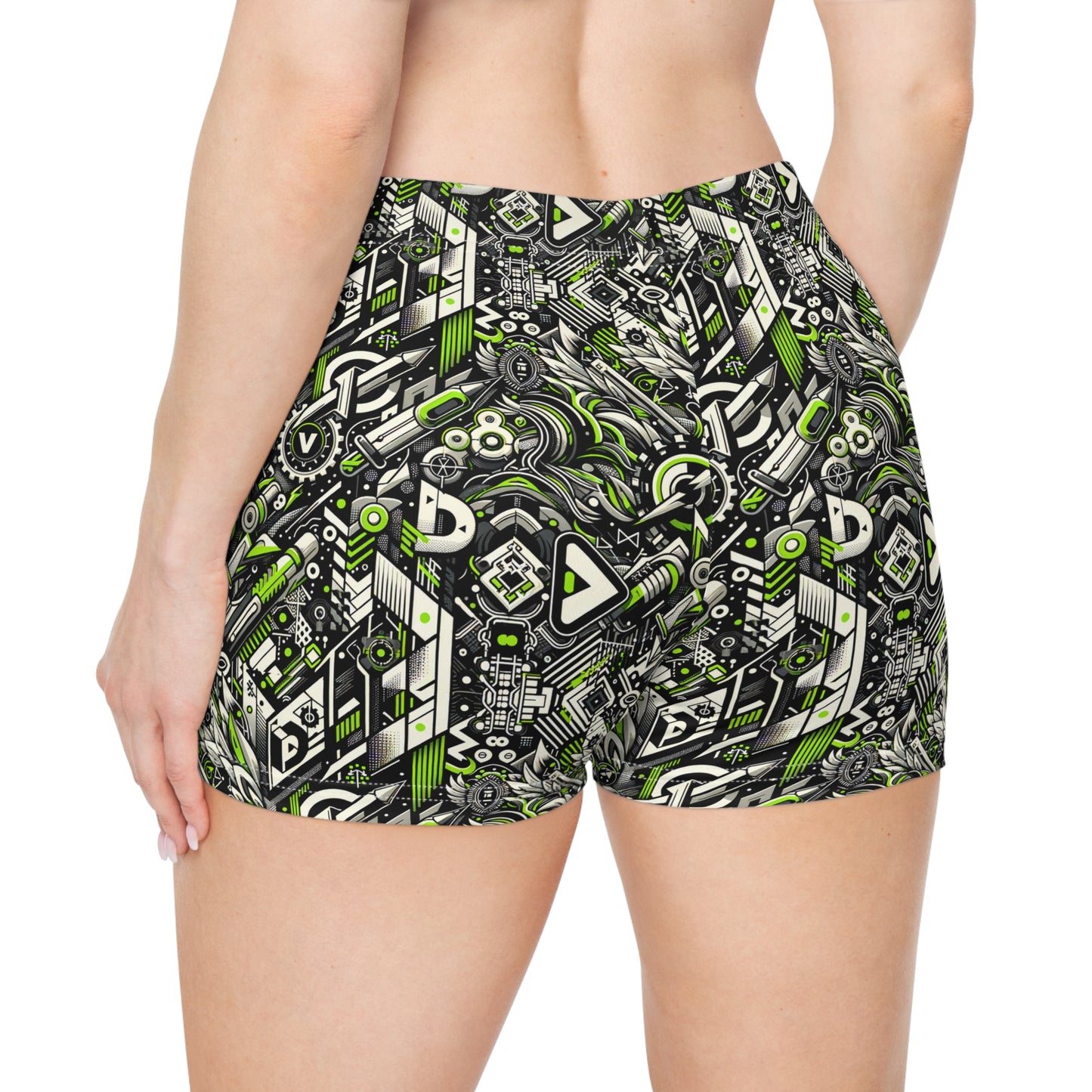 Graffiti Tech Fusion Bold Streetwear Fusion Women's Shorts - 8404 Design-59