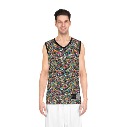 Urban Graffiti Fusion Eclectic Street Art Meets Modern Tech Culture Basketball Jersey - 8404 Design-55