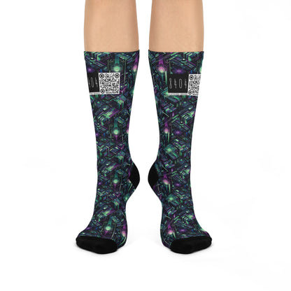Tech Noir Aesthetics Tech-Forward Urban Dystopia Cushioned Crew Socks - 8404 Design-43