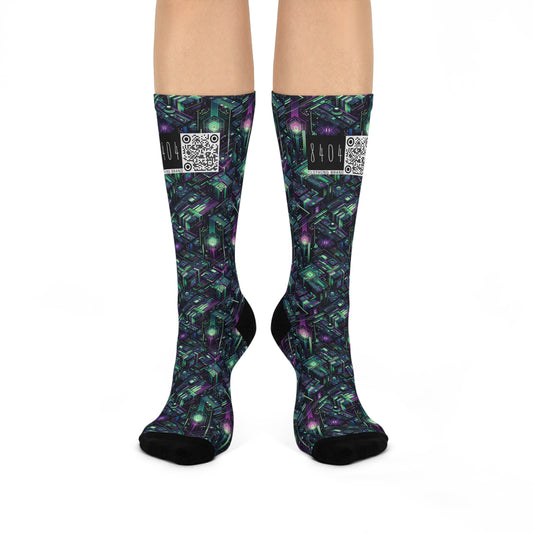 Tech Noir Aesthetics Tech-Forward Urban Dystopia Cushioned Crew Socks - 8404 Design-43