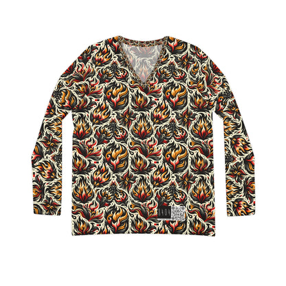 Fire & Flames Bold Streetwear Statement Women's Long Sleeve V-Neck Shirt - 8404 Design-57