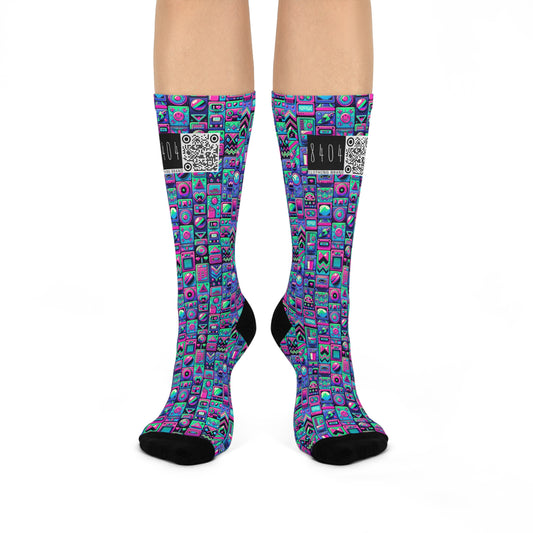 Neon Retro Revival Retro Futurism Cushioned Crew Socks - 8404 Design-60