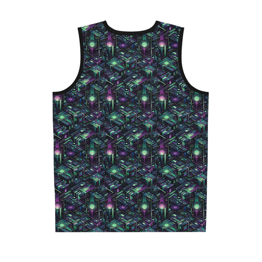 Tech Noir Aesthetics Tech-Forward Urban Dystopia Basketball Jersey - 8404 Design-43