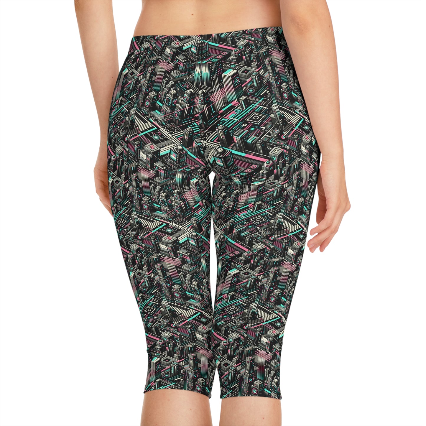 Digital Dreamland Tech-Inspired Streetwear Women's Capri Leggings - 8404 Design-51