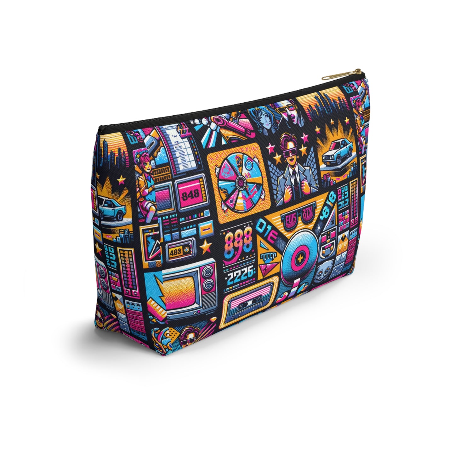 Digital Pop Culture Mashup Maximalist Pop Accessory Pouch W T-bottom - 8404 Design-52
