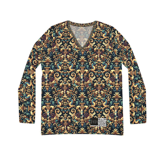 Digital Renaissance Modern Baroque Fusion Women's Long Sleeve V-Neck Shirt - 8404 Design-57