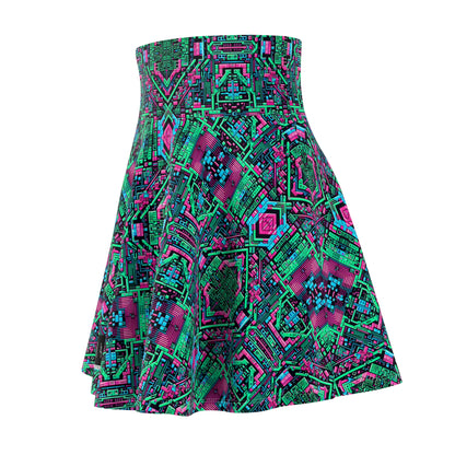 Digital Glitch Vibes Tech-Inspired Streetwear Women's Skater Skirt - 8404 Design-71