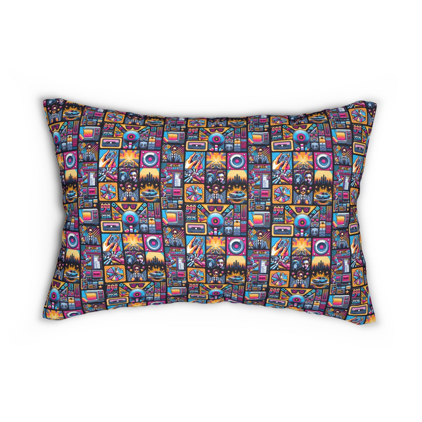 Digital Pop Culture Mashup Maximalist Pop Spun Polyester Lumbar Pillow - 8404 Design-52 S