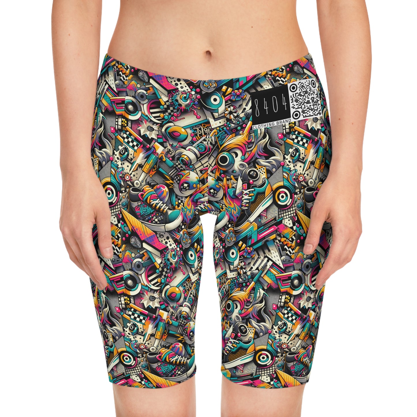 Urban Graffiti Fusion Eclectic Street Art Meets Modern Tech Culture Women's Bike Shorts - 8404 Design-55