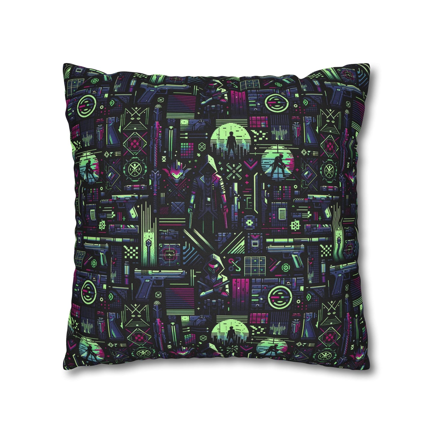 Tech Noir Futuristic Cyberpunk Spun Polyester Square Pillowcase - 8404 Design-63
