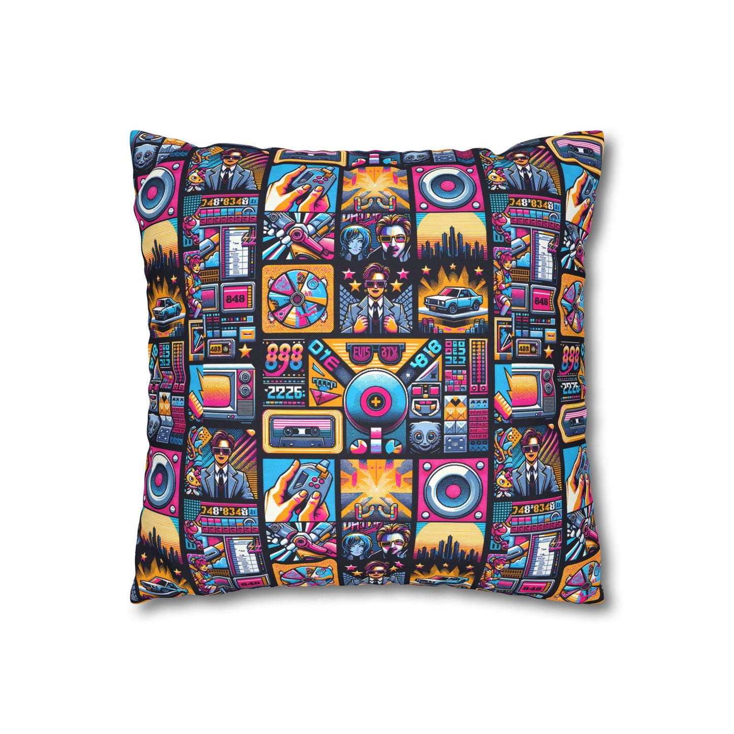 Digital Pop Culture Mashup Maximalist Pop Faux Suede Square Pillowcase - 8404 Design-52