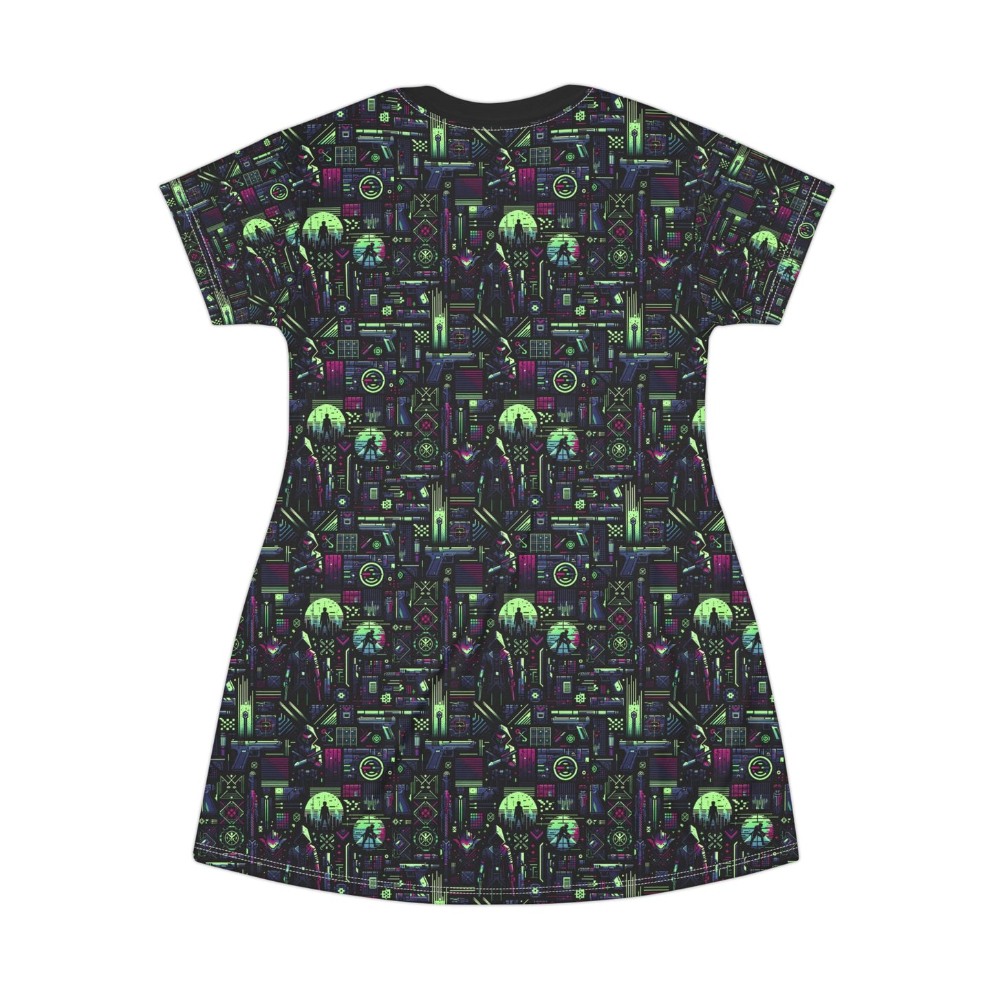 Tech Noir Futuristic Cyberpunk T-Shirt Dress - 8404 Design-63