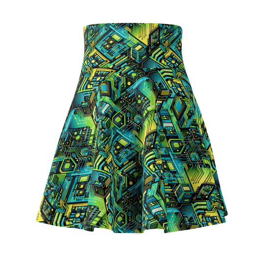 Tech-Infused Neon Tech-Forward Streetwear Women's Skater Skirt - 8404 Design-38