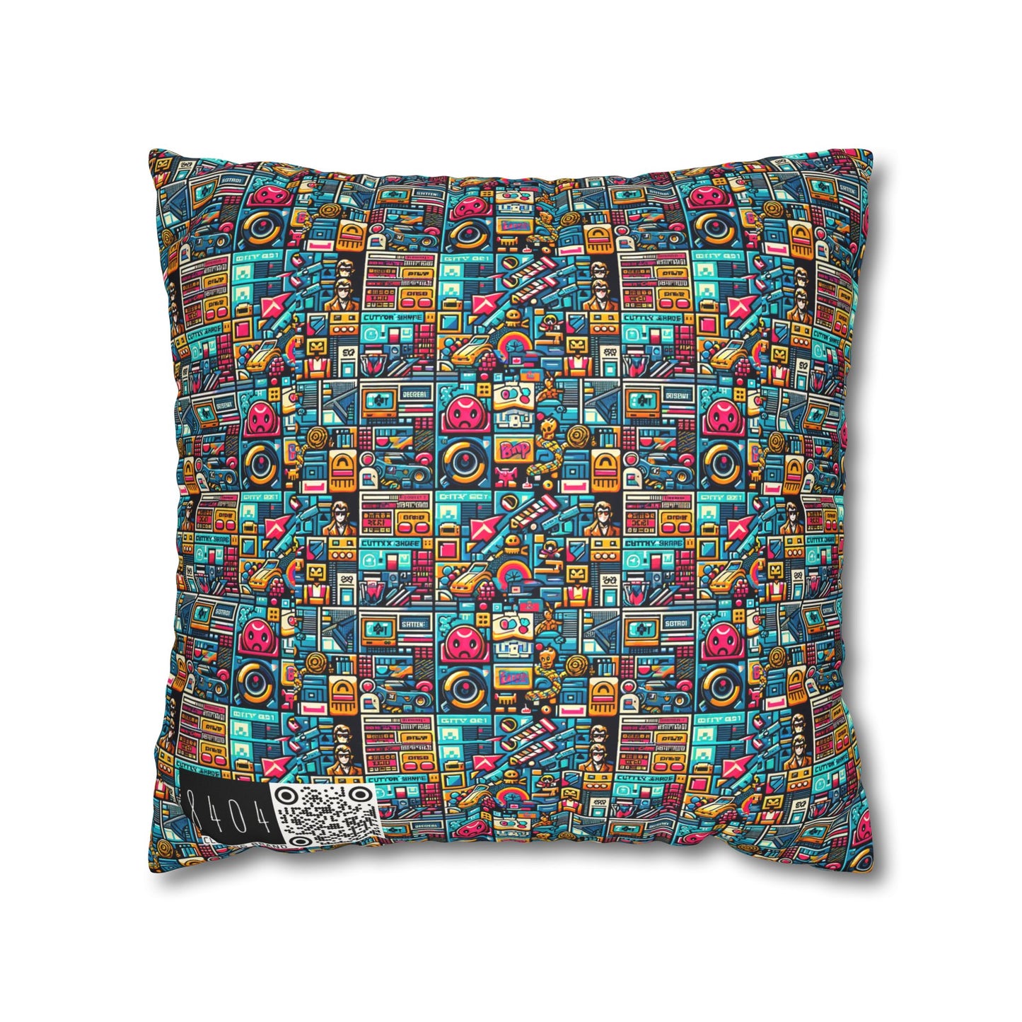 Digital Pop Culture Mashup Maximalist Pop Faux Suede Square Pillowcase - 8404 Design-47