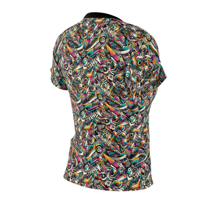 Urban Graffiti Fusion Eclectic Street Art Meets Modern Tech Culture Women's Cut & Sew Tee - 8404 Design-55