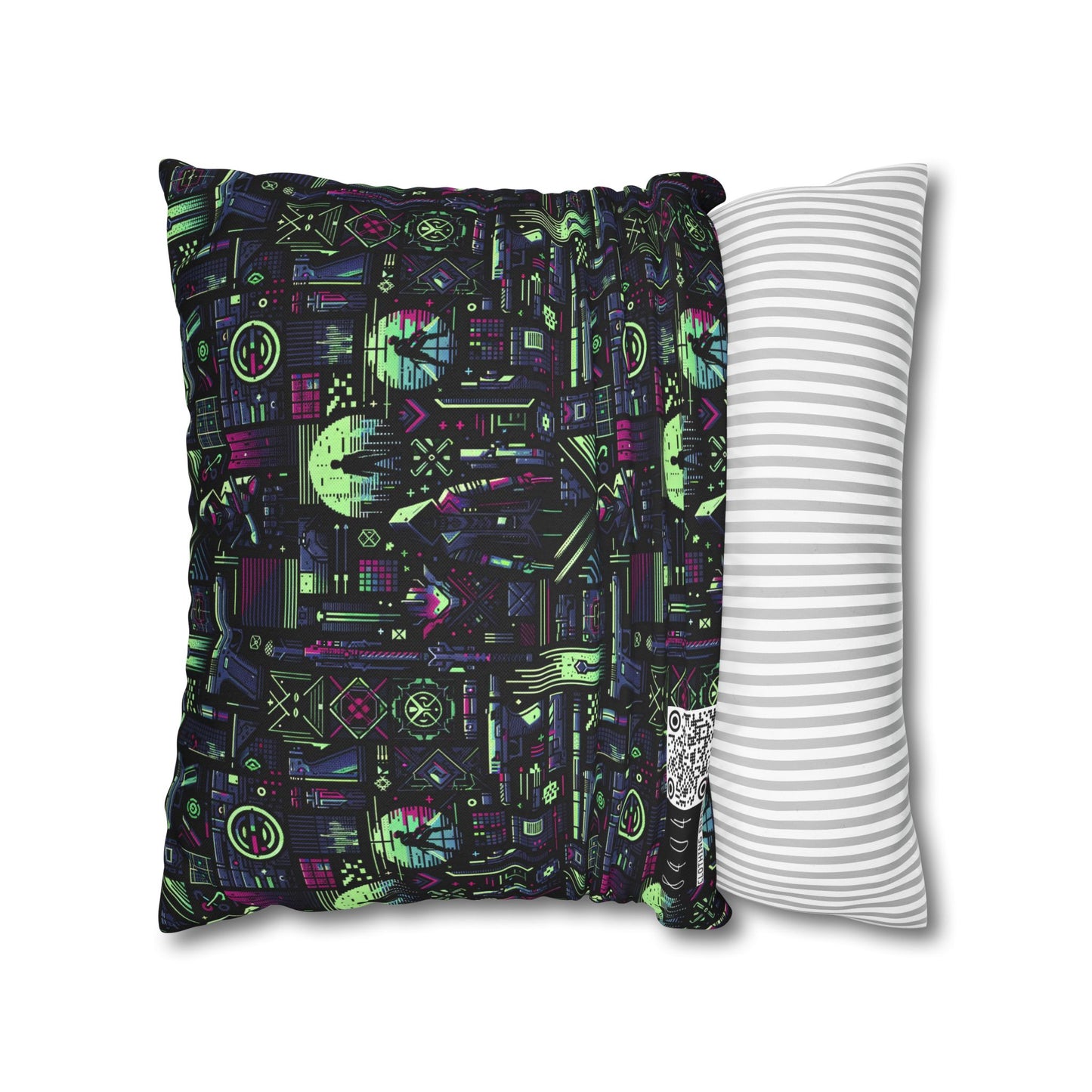 Tech Noir Futuristic Cyberpunk Spun Polyester Square Pillowcase - 8404 Design-63