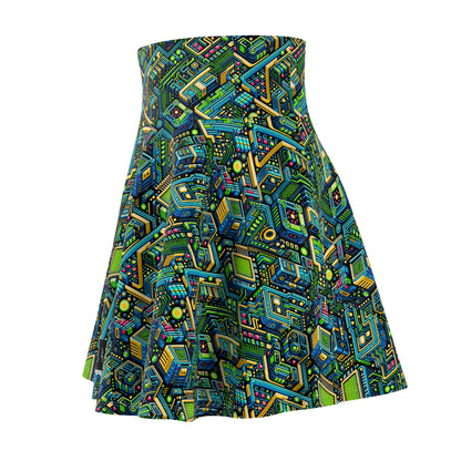 Digital Nomad Chic Cyberpunk Tech Women's Skater Skirt - 8404 Design-47