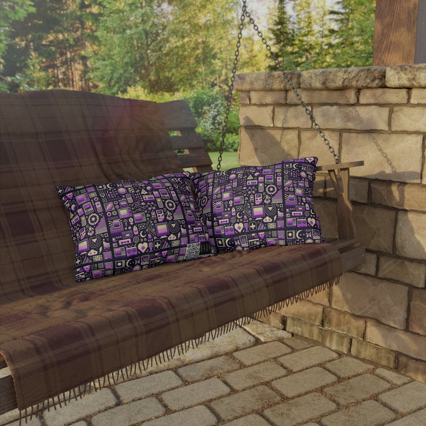 Digital Nostalgia Remix Modern Vintage Fusion Outdoor Pillow - 8404 Design-54