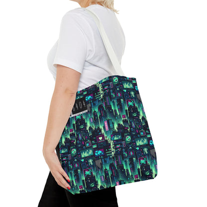 Tech Noir Graphics Futuristic Cyberpunk Tote Bag - 8404 Design-52
