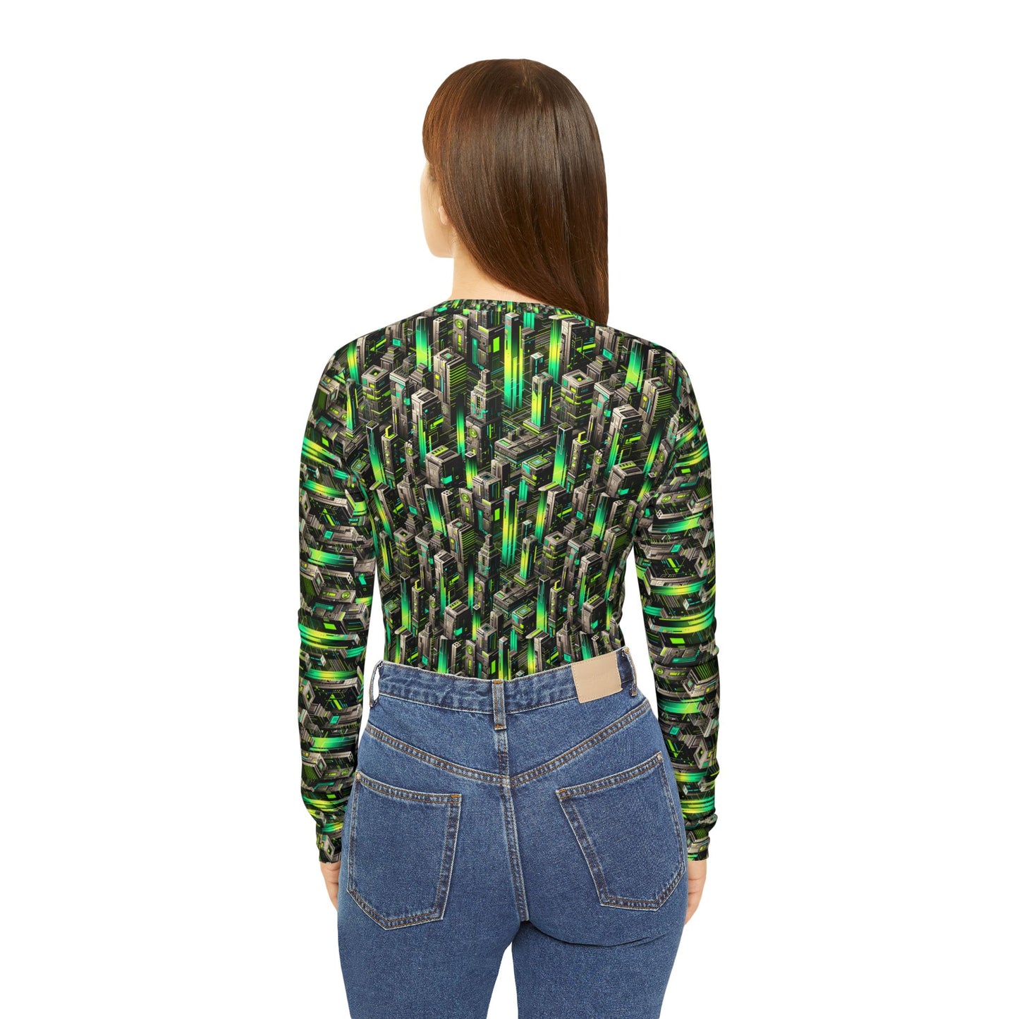Digital Rebellion Tech-Forward Streetwear Women's Long Sleeve V-Neck Shirt - 8404 Design-63