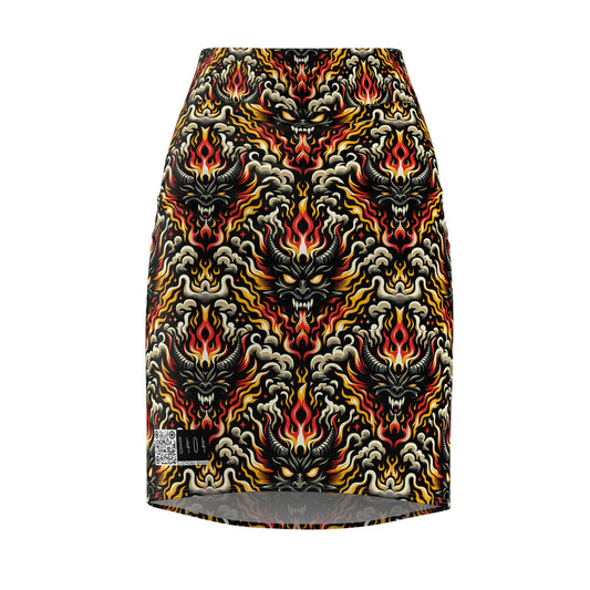 Flame Graphics Maximalist Streetwear Women's Pencil Skirt - 8404 Design-59