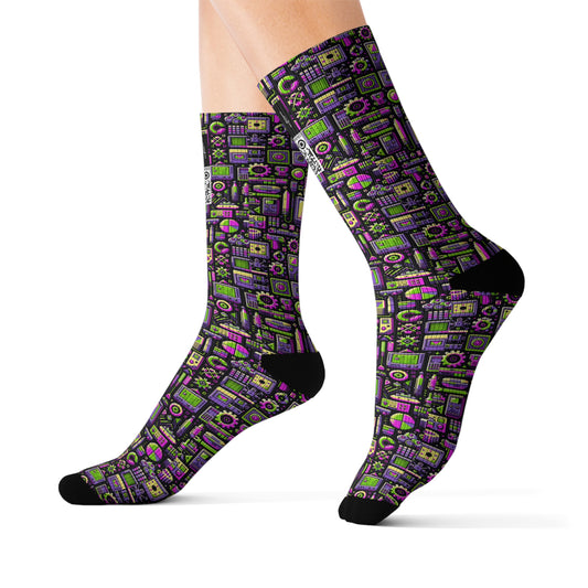 Digital Nostalgia Remix Modern Vintage Fusion Sublimation Socks - 8404 Design-67