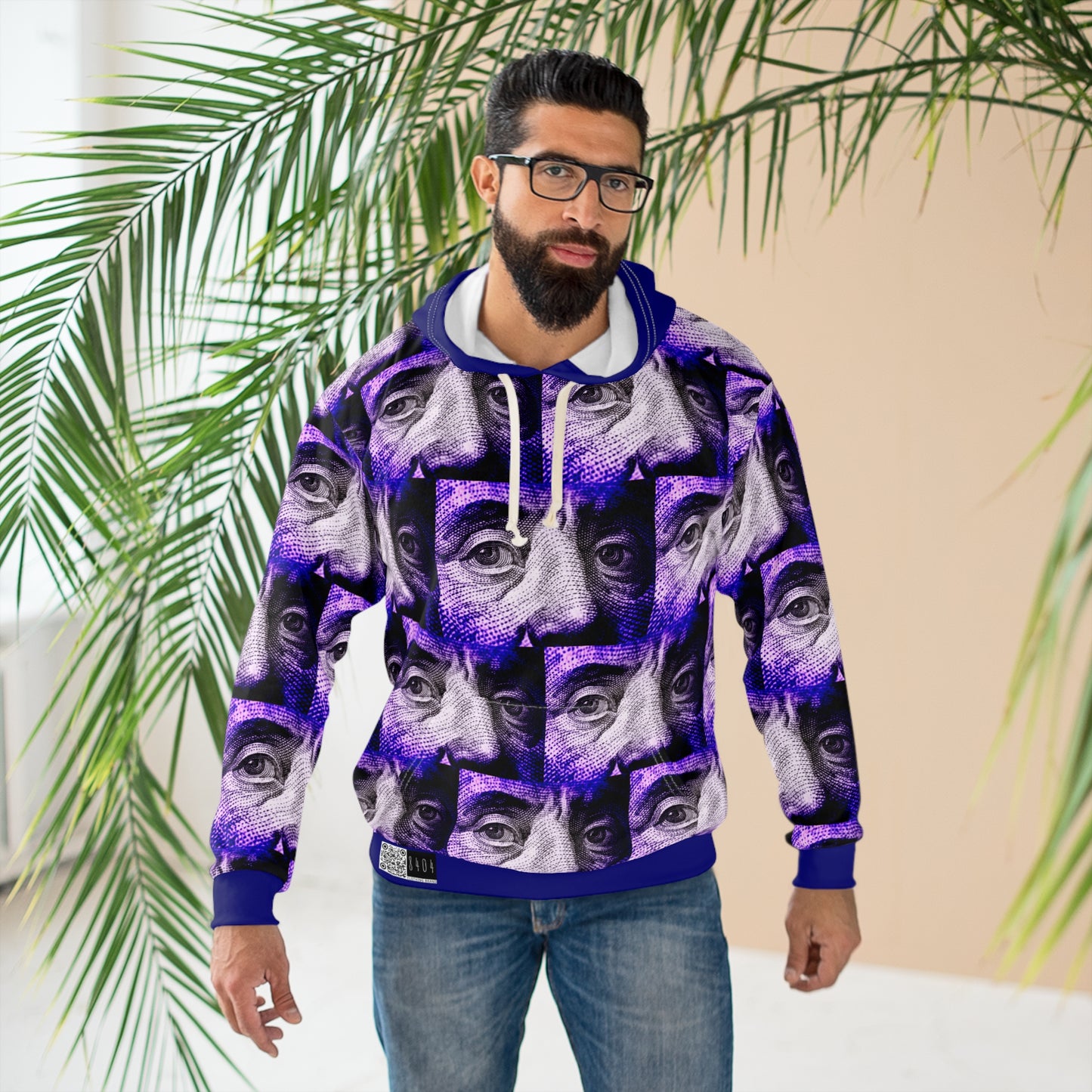 8404 Unisex Adult's "Benny" Fashion Pullover Hoodie in Dark Blue-Magenta