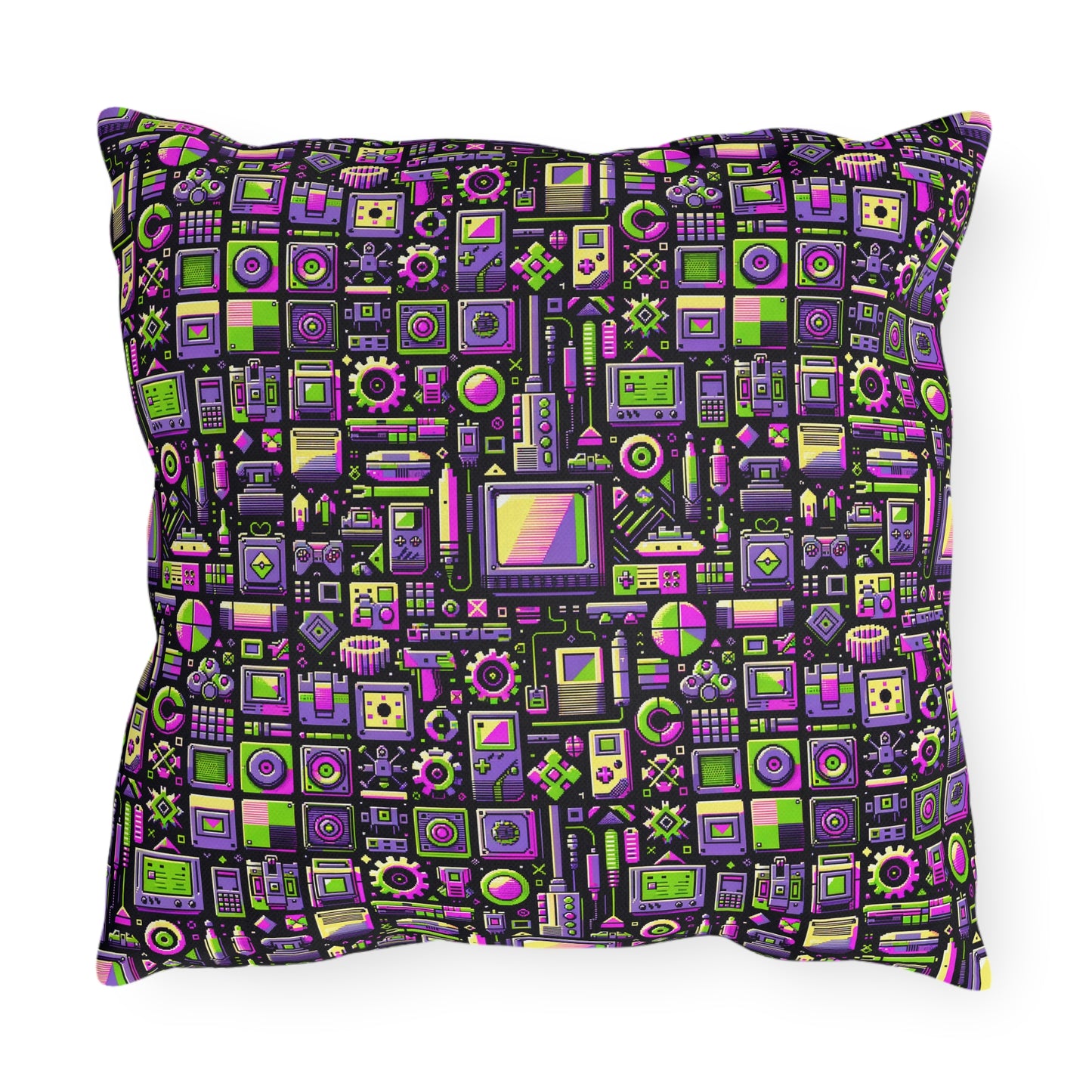 Digital Nostalgia Remix Modern Vintage Fusion Outdoor Pillow - 8404 Design-67