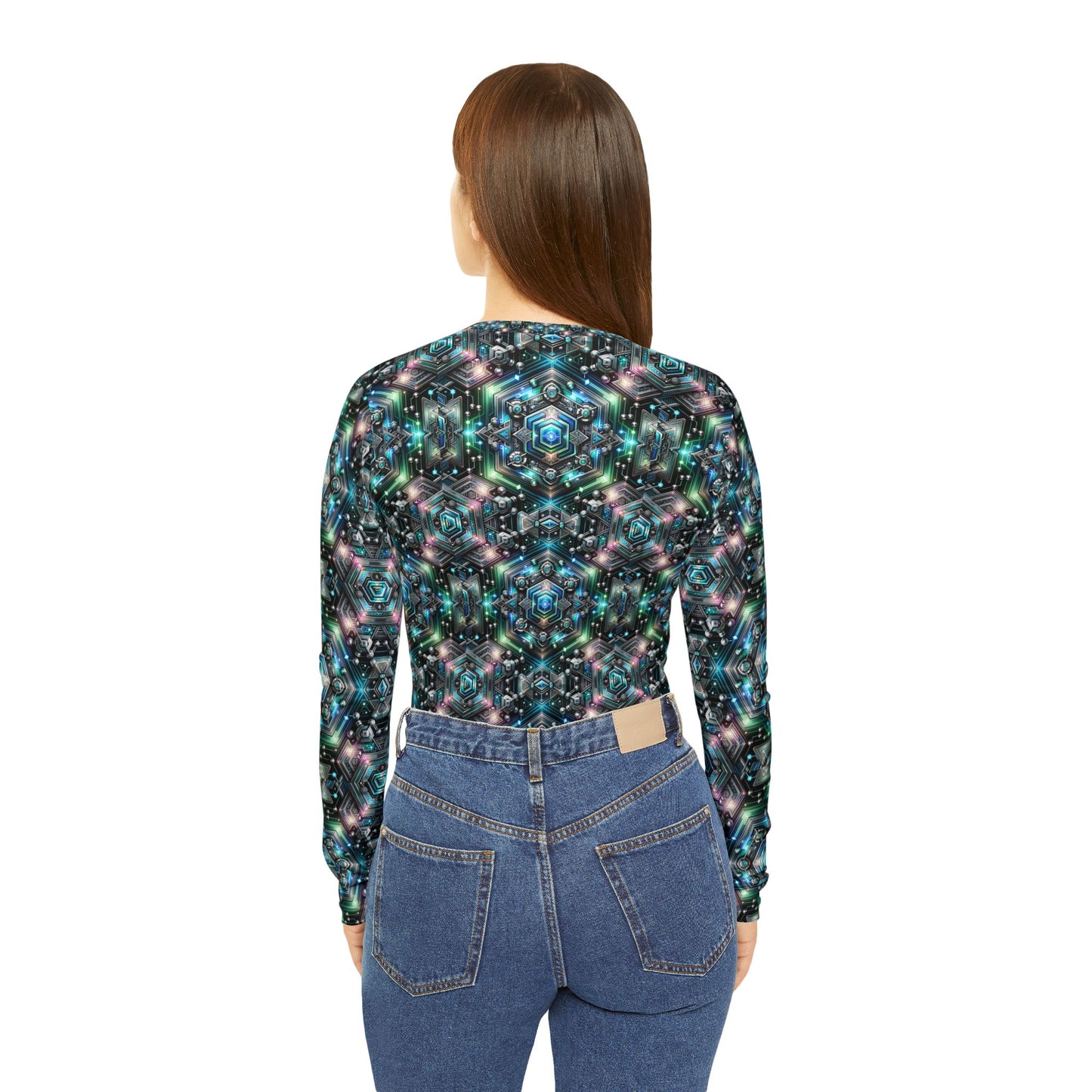 Tech-Infused Futurism Futuristic Tech Women's Long Sleeve V-Neck Shirt - 8404 Design-63
